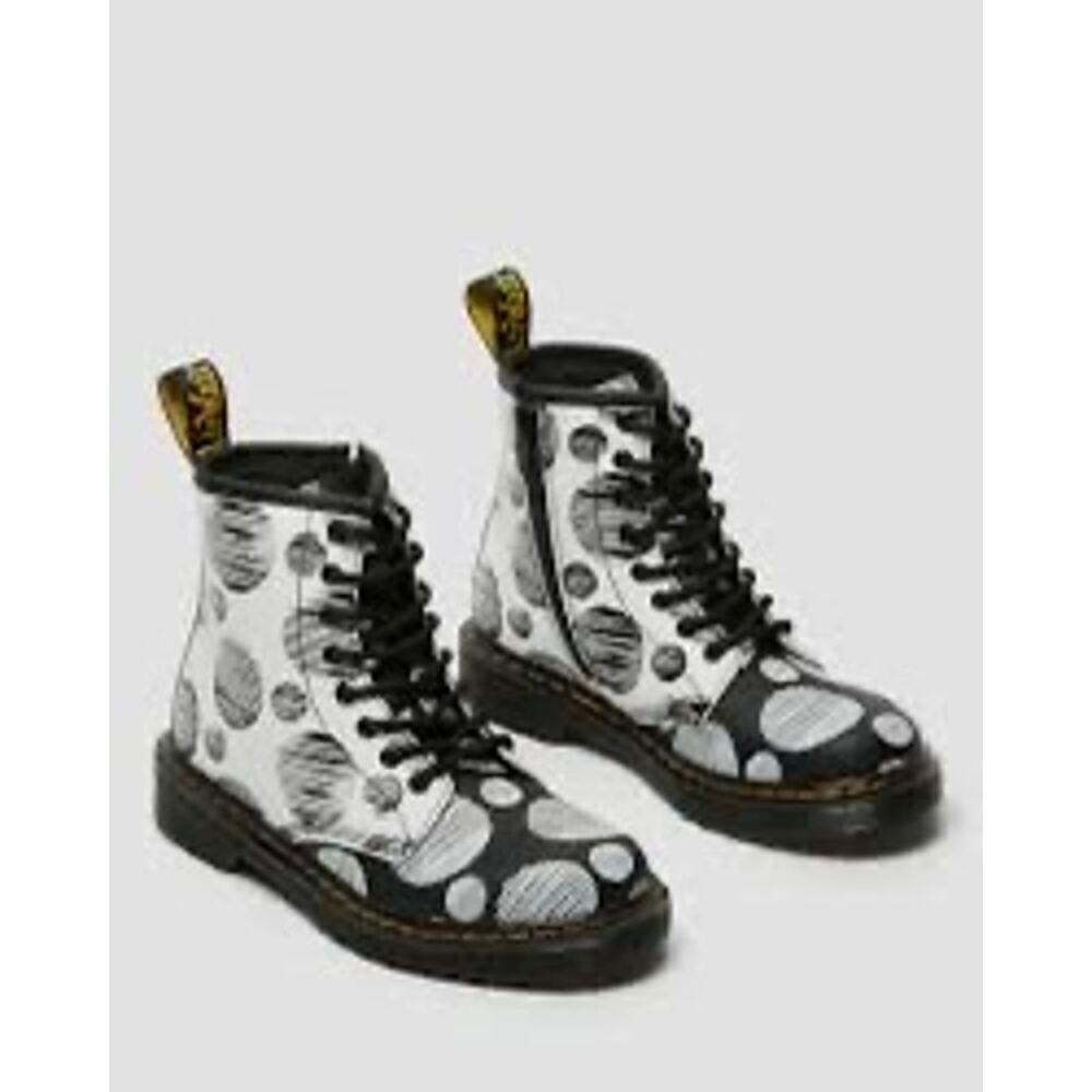 DR MARTENS KIDS‎ 1460 POLKA DOT BOOT - BLACK/WHITE size 11